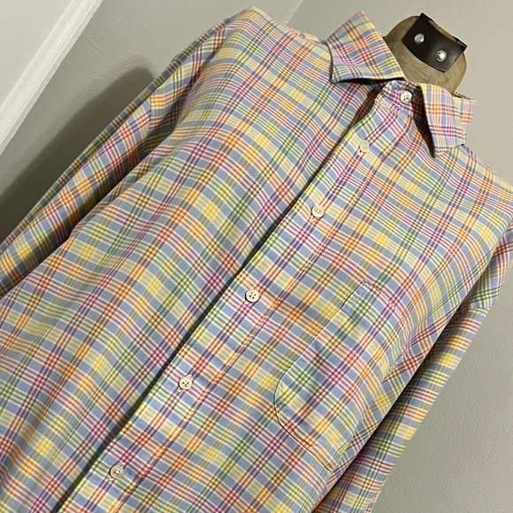 Tom James Plaid Pastels Custom Tailored Collared Button Down Dress Shirt - Picture 2 of 11